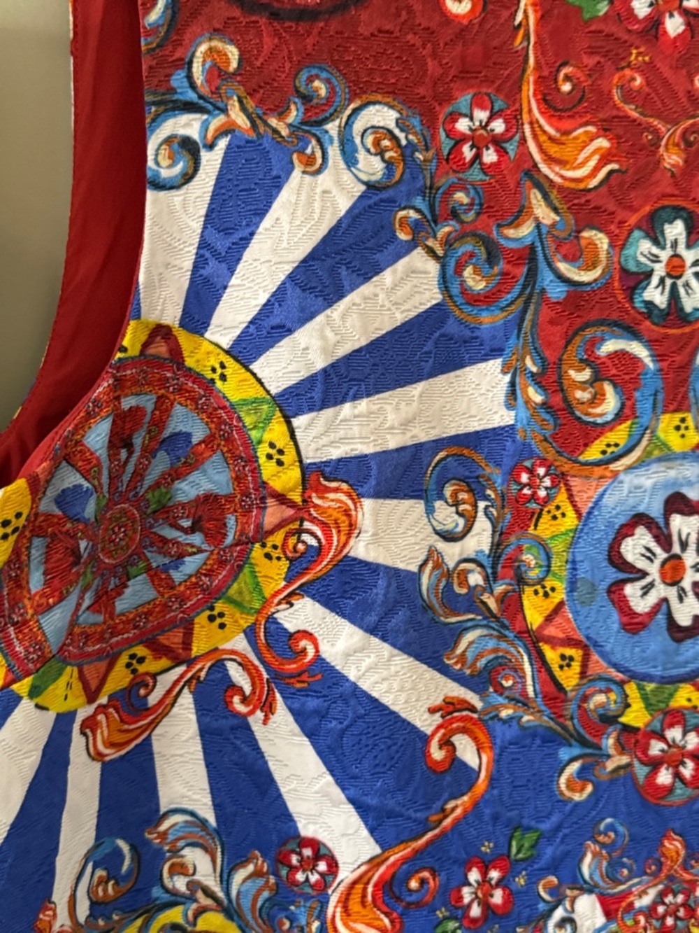 Dolce & Gabbana Carretto Sicily Printed Mini Floral Dress Blue Red  46 M L - Picture 4 of 6